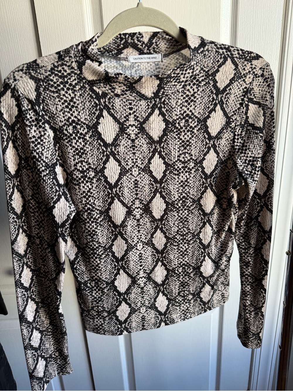 Caution To The Wind Snake-Print Ribbed Top - Black & Cream